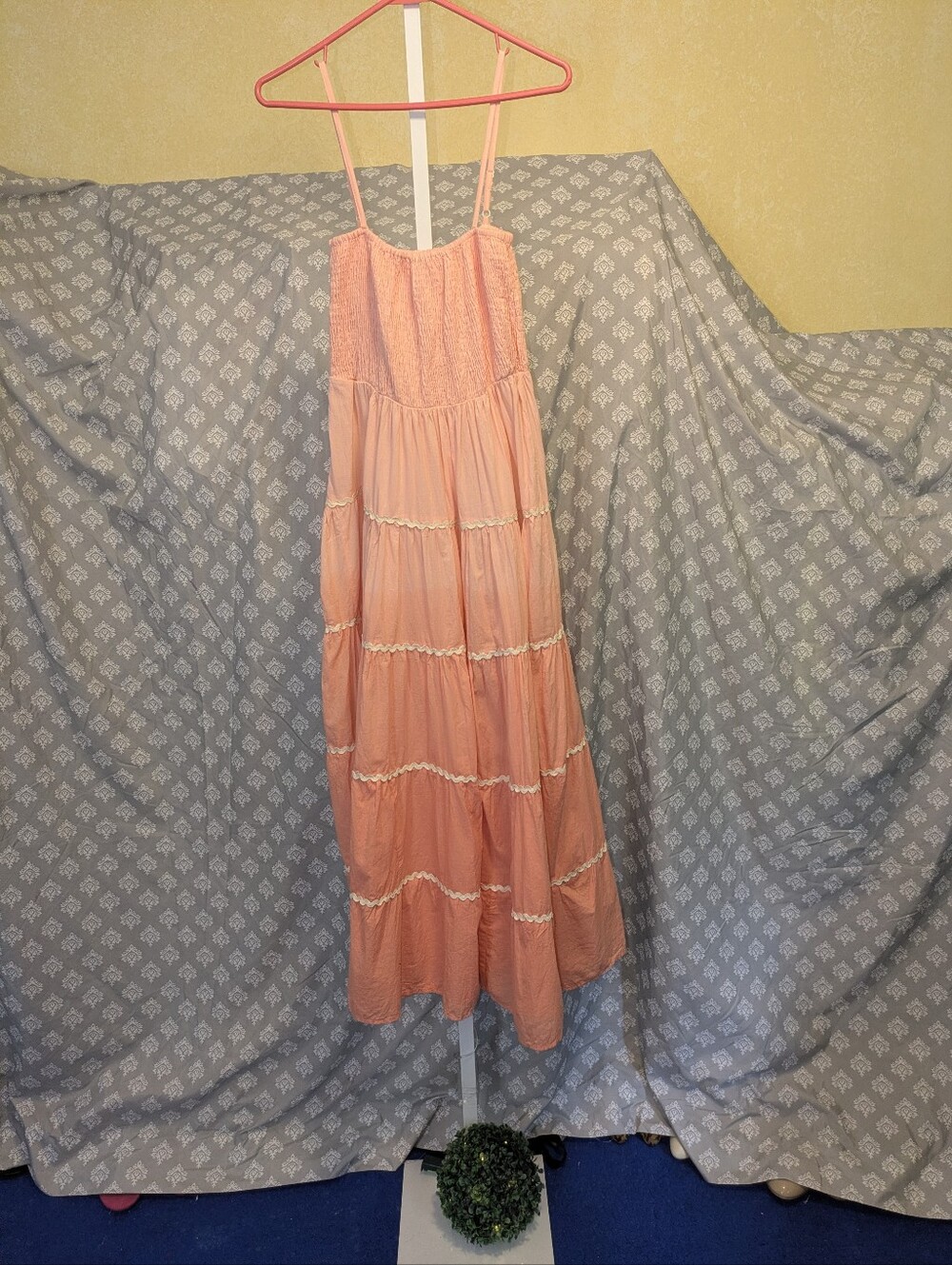 NWT Top It Off Peach Cotton Tiered Ric Rac Maxi Dress - Size M - Picture 3 of 8